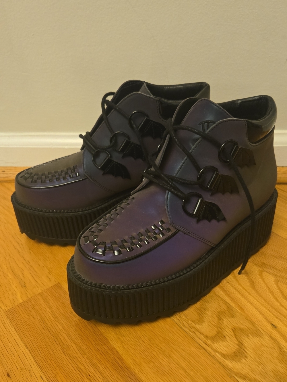 Strangecvlt Super Kreep Reflective Rainbow Purple Platform Creeper Shoes Size 8